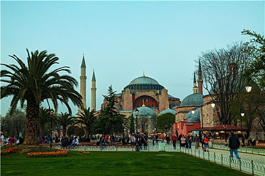 圣索菲亚教堂,伊斯坦布尔,土耳其,早,晚上