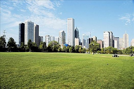 公园,正面,摩天大楼,城市,芝加哥,伊利诺斯,美国