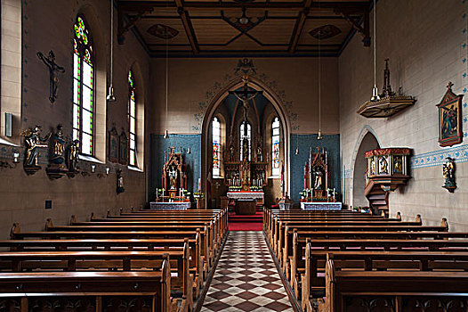 教堂,室内,圣坛,19世纪,上弗兰科尼亚,巴伐利亚,德国,欧洲