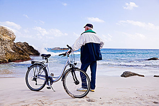 骑自行车,海滩