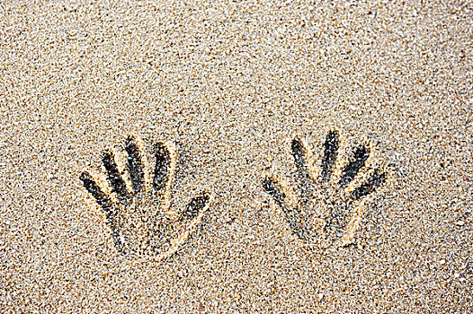 手,印记,沙子