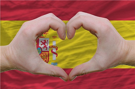 心形,喜爱,手势,展示,上方,旗帜,西班牙