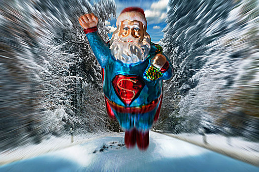 圣诞老人,超人,圣诞树,雪,树林