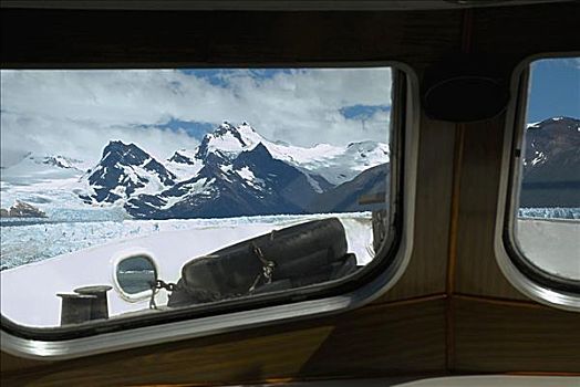 山,窗户,船,阿根廷湖,巴塔哥尼亚,阿根廷