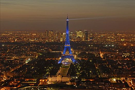 航拍,巴黎,夜晚,埃菲尔铁塔,拉德芳斯,法国,欧洲