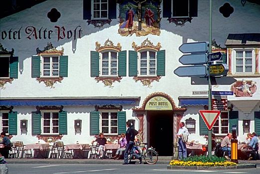 酒店,柱子,特色,涂绘,建筑,巴伐利亚,德国