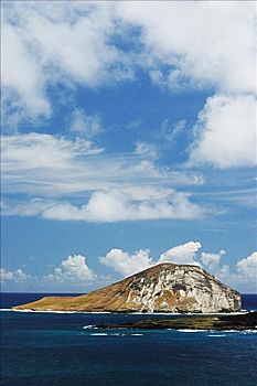 夏威夷,瓦胡岛,向风,兔子,岛屿,平静,蓝色,海洋,多云,蓝天