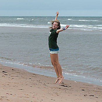 女孩,乐趣,海滩,约克,爱德华王子岛,加拿大