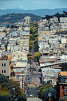 旧金山,街道,风景,山,上面,九曲花街