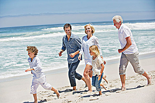 后代,家庭,跑,海滩