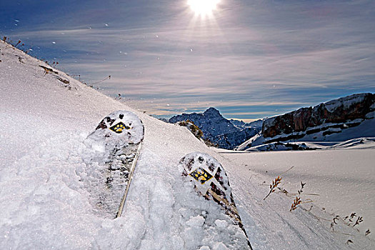 奥地利,小,山谷,山景,冬天,滑雪,雪