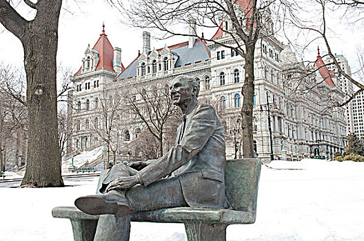 雕塑,公园,政府建筑,背景,纽约,州府,奥尔巴尼,美国