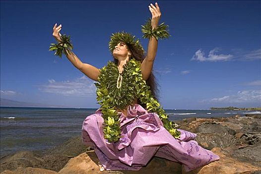 草裙舞,花环,传统服饰,海岸线,海洋,背景