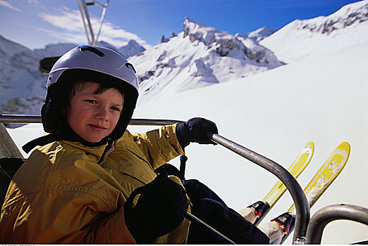 男孩,肖像,滑雪缆车,少女峰,瑞士