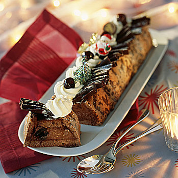 黑色,圣诞节,原木,蛋糕