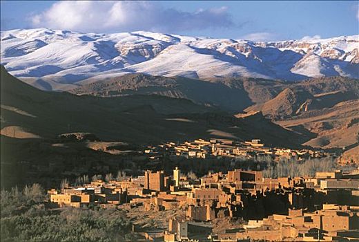 摩洛哥,乡村,雪山,背影