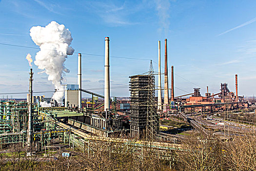 炼焦,工厂,钢铁厂,莱茵河,炉子,冷却塔,煤,电厂,杜伊斯堡,后面,钢铁,欧洲,北莱茵威斯特伐利亚,德国