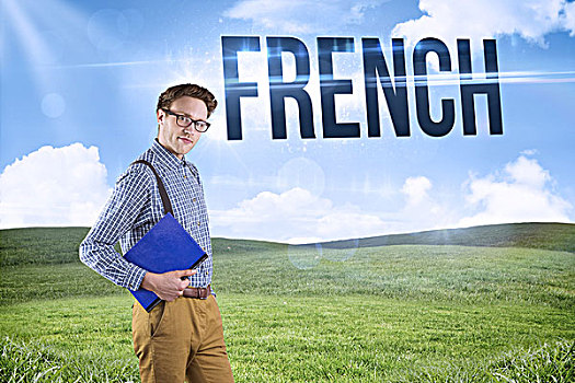 法国人,蓝天,上方,绿色,地点,文字,学生,拿着,笔记本