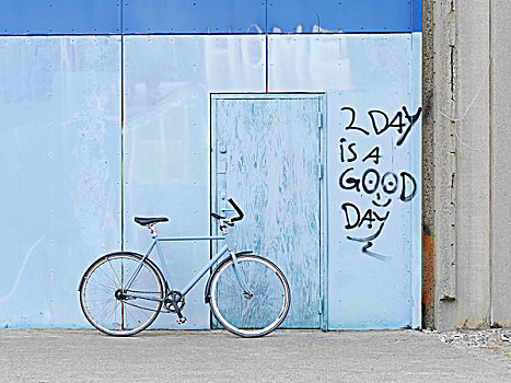 自行车,停放,涂鸦,墙壁