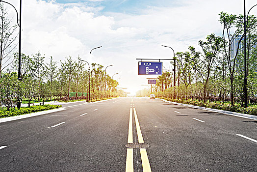 空,郊区,沥青,道路,阳光