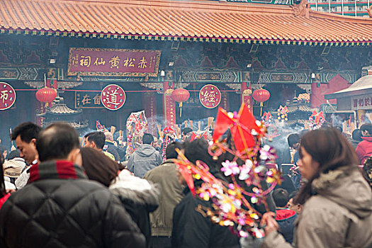 拥挤,春节,黃大仙祠,香港