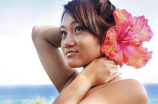 夏威夷,瓦胡岛,美女,头像,女孩,木槿,耳