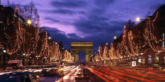 圣诞灯光,香榭丽舍大街,巴黎,法国