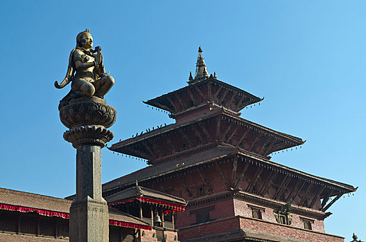 雕塑,帕坦,杜巴广场,庙宇,背影,拉利特普尔,地区,尼泊尔,亚洲