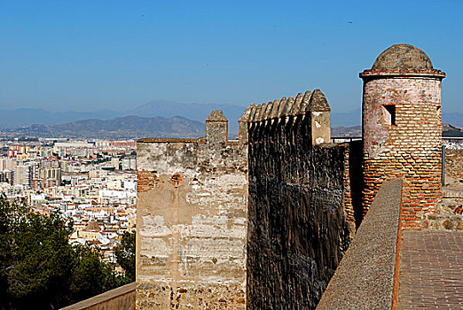 城堡,墙壁,马拉加,安达卢西亚,西班牙