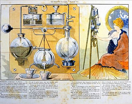 咖啡,茶,制作,机器,热,小,酒,灯,19世纪,艺术家,未知