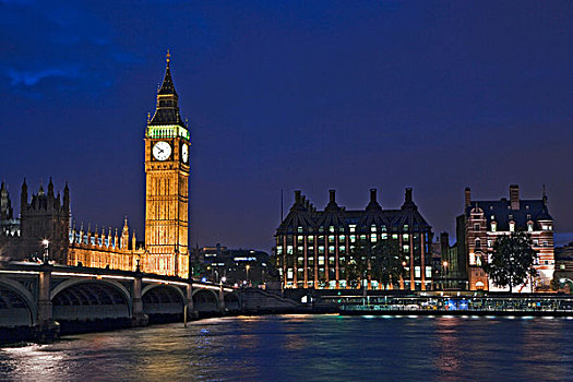 英国,伦敦,钟楼,大本钟,黄昏,泰晤士河,河
