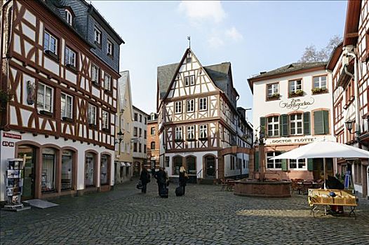 半木结构房屋,历史名城,中心,美因茨,莱茵兰普法尔茨州,德国,欧洲