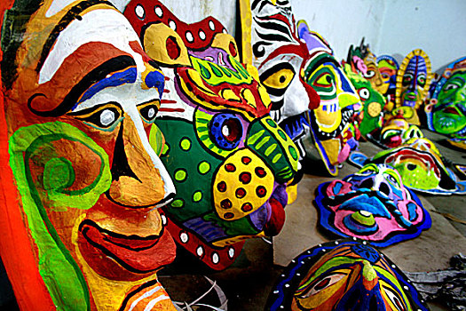 收集,纸板,面具,学生,艺术,达卡,大学,白天,新年,孟加拉,四月,2008年