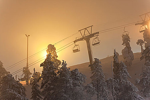 滑雪胜地,电梯,雾气