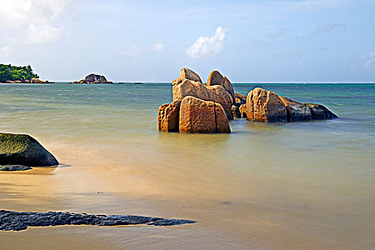 花冈岩,石头,海洋,海滩,普拉兰岛,塞舌尔,非洲