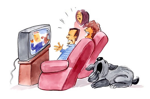 家庭,看电视,无聊,狗