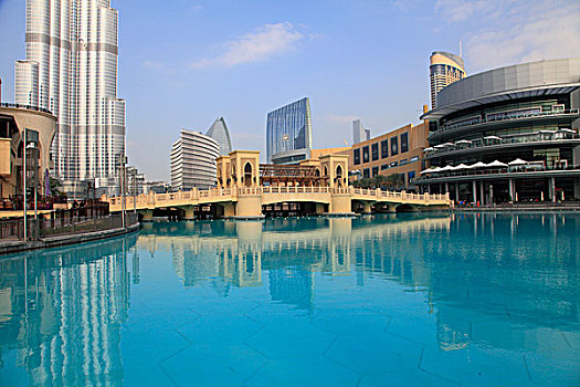 阿联酋,迪拜,市区,天际线,桥,上方,泻湖