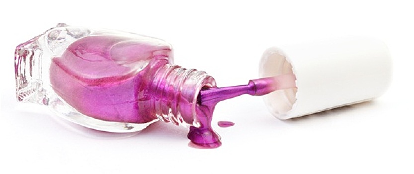 瓶子,溢出,紫色,指甲油,白色背景