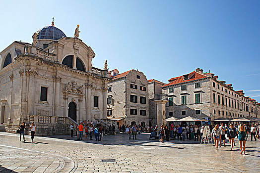 广场,教堂,历史,老城,杜布罗夫尼克,达尔马提亚,克罗地亚,欧洲