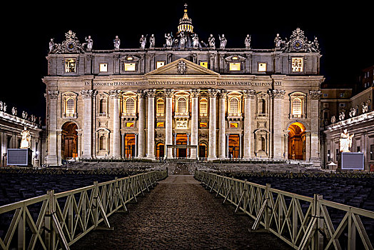 圣徒,圣彼得大教堂,夜晚,梵蒂冈,罗马,意大利,欧洲