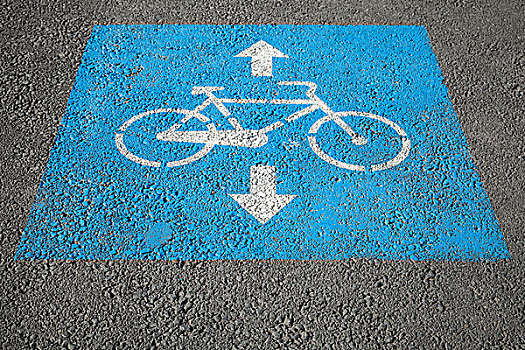 自行车道,蓝色,白色,路标,上方,城市,沥青,道路