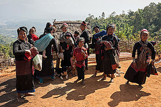 女人,孩子,特色,衣服,部落,山村,掸邦,金三角,缅甸,亚洲