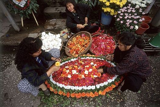 越南,河内,女人,制作,插花