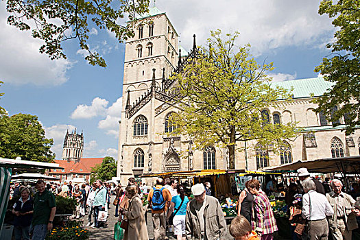 市场,大教堂广场,正面,大教堂,北莱茵-威斯特伐利亚,德国,欧洲