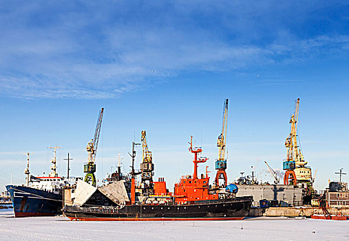 船,起重机,码头,彼得斯堡,俄罗斯