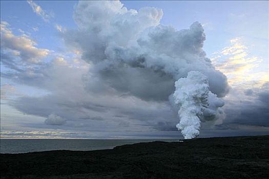 烟,蒸汽,动作,熔岩流,东方,裂隙,基拉韦厄火山,夏威夷大岛,夏威夷,美国