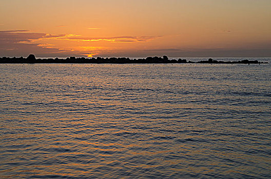 彩色,日落,海洋,浪花,远景