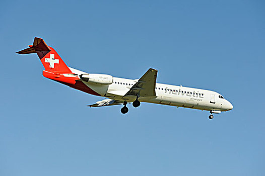 航空公司,降落,靠近,苏黎世,机场,瑞士,欧洲