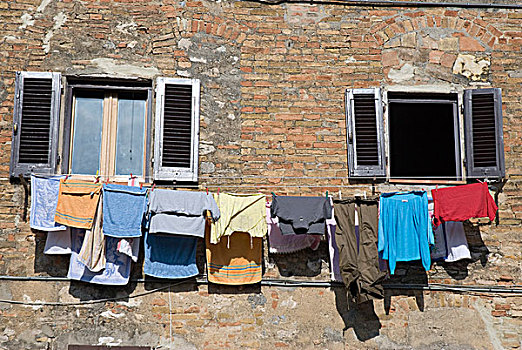 洗衣服,悬挂,线条,历史,城镇,中心,圣吉米尼亚诺,世界遗产,托斯卡纳,意大利,欧洲