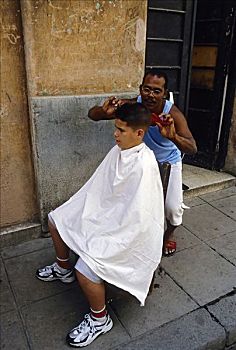 古巴,美发师,切,毛发,街上,哈瓦那旧城,哈瓦那,加勒比海